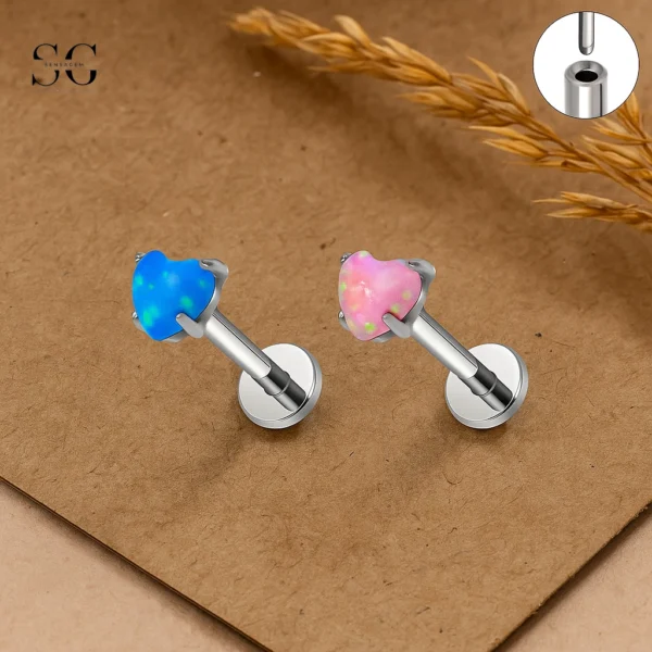 Sensagem SG4349 G23 Titanium Threadless Labret with Vibrant Opal Heart Top