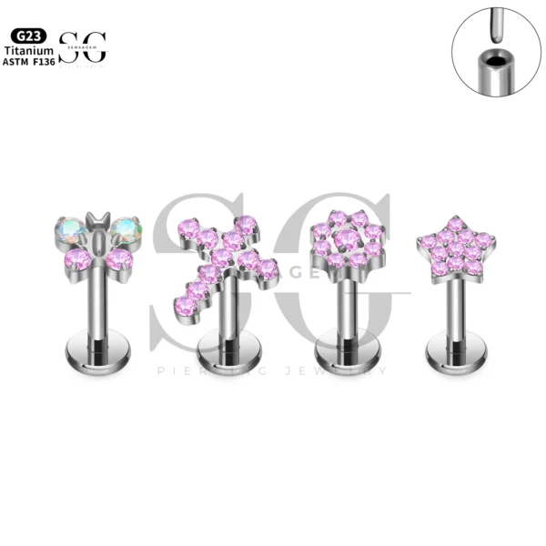 Sensagem SG4350 G23 Titanium Threadless Labrets with Zircon Cluster Tops