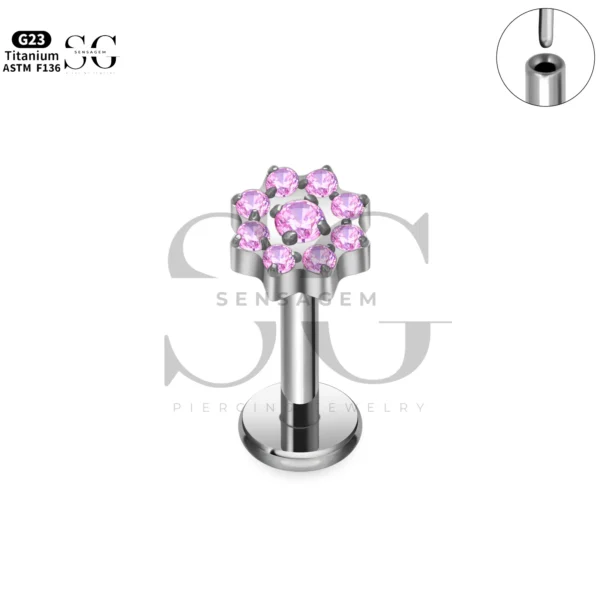 Sensagem SG4350 G23 Titanium Threadless Labrets with Zircon Cluster Tops - Image 3