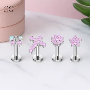 Sensagem SG4350 G23 Titanium Threadless Labrets with Zircon Cluster Tops