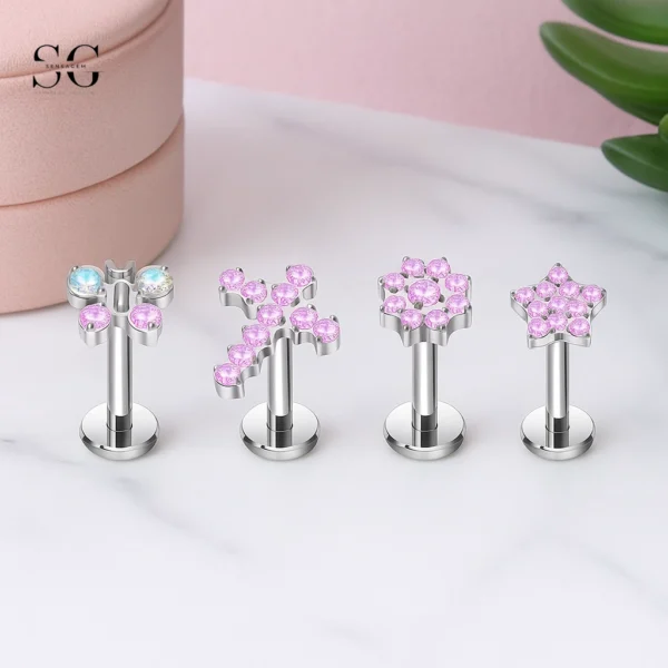Sensagem SG4350 G23 Titanium Threadless Labrets with Zircon Cluster Tops