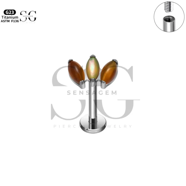 Sensagem SG4351 G23 Titanium Internally Threaded Labret with 5A Grade Marquise Zircon Clusters - Image 2