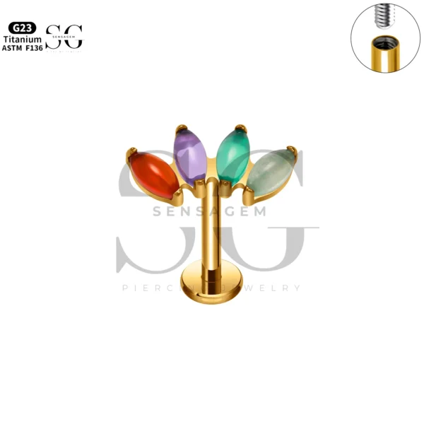 Sensagem SG4351 G23 Titanium Internally Threaded Labret with 5A Grade Marquise Zircon Clusters - Image 11