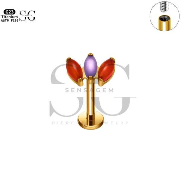 Sensagem SG4351 G23 Titanium Internally Threaded Labret with 5A Grade Marquise Zircon Clusters - Image 12