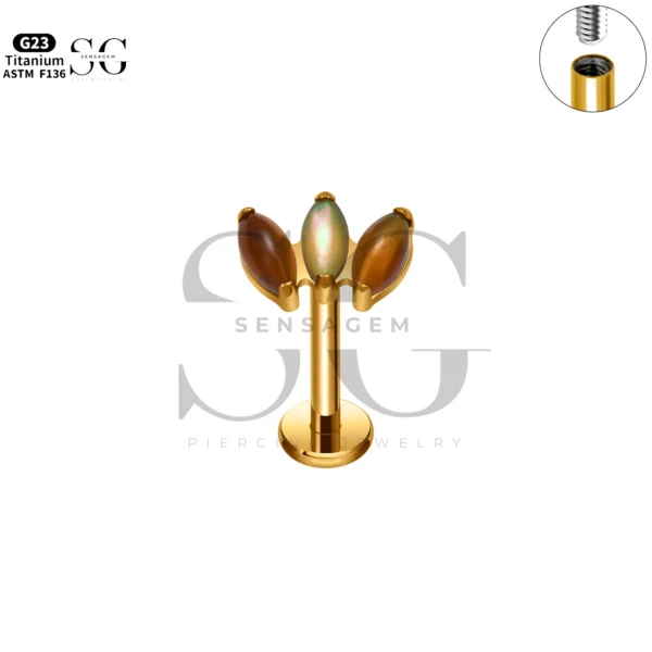 Sensagem SG4351 G23 Titanium Internally Threaded Labret with 5A Grade Marquise Zircon Clusters - Image 13