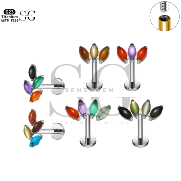 Sensagem SG4351 G23 Titanium Internally Threaded Labret with 5A Grade Marquise Zircon Clusters