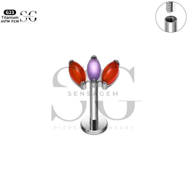 Sensagem SG4351 G23 Titanium Internally Threaded Labret with 5A Grade Marquise Zircon Clusters - Image 3
