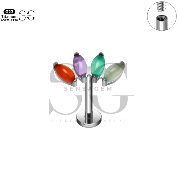 Sensagem SG4351 G23 Titanium Internally Threaded Labret with 5A Grade Marquise Zircon Clusters - Image 4