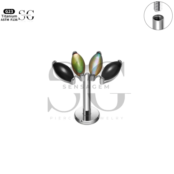 Sensagem SG4351 G23 Titanium Internally Threaded Labret with 5A Grade Marquise Zircon Clusters - Image 5