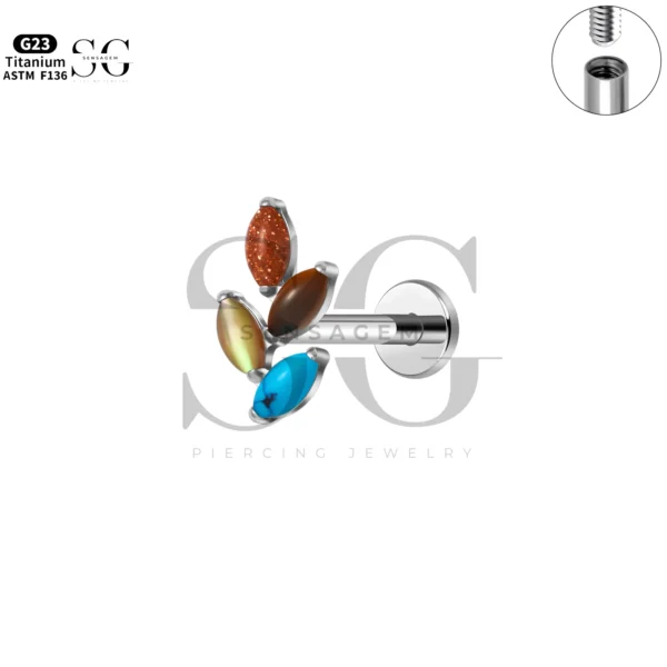 Sensagem SG4351 G23 Titanium Internally Threaded Labret with 5A Grade Marquise Zircon Clusters - Image 6