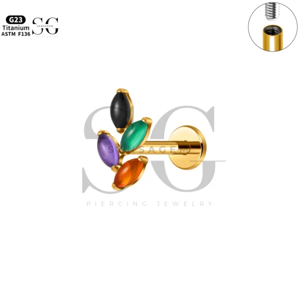 Sensagem SG4351 G23 Titanium Internally Threaded Labret with 5A Grade Marquise Zircon Clusters - Image 8