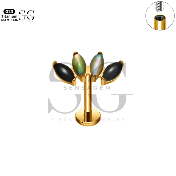 Sensagem SG4351 G23 Titanium Internally Threaded Labret with 5A Grade Marquise Zircon Clusters - Image 10