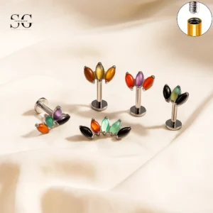 Sensagem SG4351 G23 Titanium Internally Threaded Labret with 5A Grade Marquise Zircon Clusters