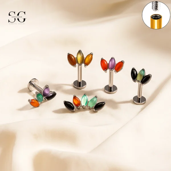 Sensagem SG4351 G23 Titanium Internally Threaded Labret with 5A Grade Marquise Zircon Clusters