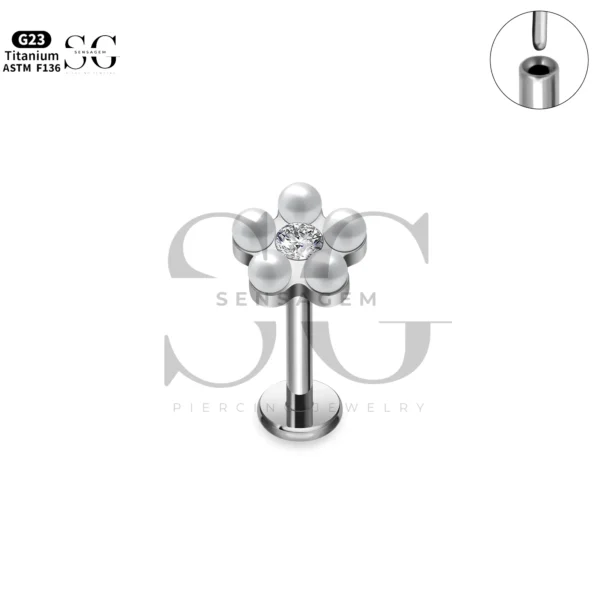 Sensagem SG4352 G23 Titanium Threadless Labret with Pearl Cluster Flower Top