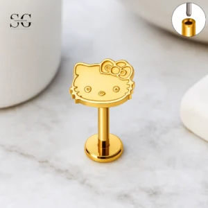 Sensagem SG4353 G23 Titanium Threadless Labret with Gold Hello Kitty Top