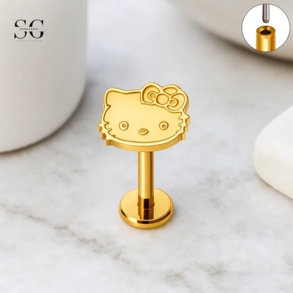 Sensagem SG4353 G23 Titanium Threadless Labret with Gold Hello Kitty Top