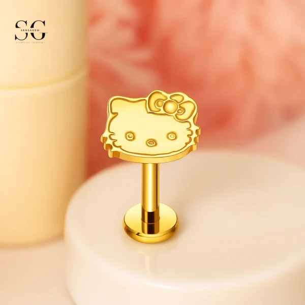 Sensagem SG4353 G23 Titanium Threadless Labret with Gold Hello Kitty Top
