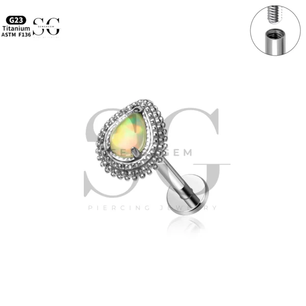 Sensagem SG4360 G23 Titanium Internally Threaded Pear Opal Halo Labret