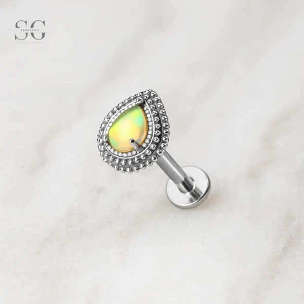 Sensagem SG4360 G23 Titanium Internally Threaded Pear Opal Halo Labret