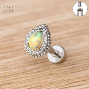 Sensagem SG4360 G23 Titanium Internally Threaded Pear Opal Halo Labret