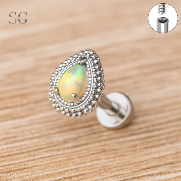 Sensagem SG4360 G23 Titanium Internally Threaded Pear Opal Halo Labret