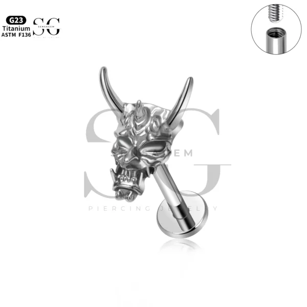 Sensagem SG4363 G23 Titanium Internally Threaded Gothic Labret with Horned Mask Design