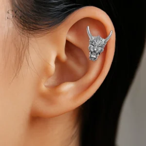 Sensagem SG4363 G23 Titanium Internally Threaded Gothic Labret with Horned Mask Design