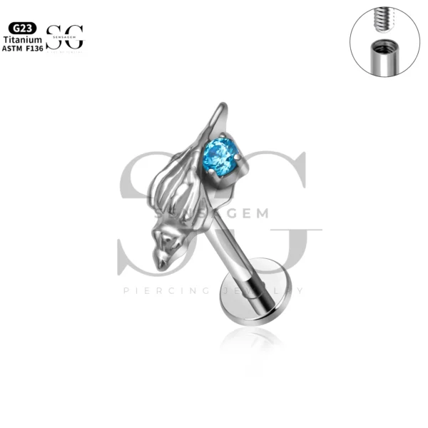 Sensagem SG4367 G23 Titanium Internally Threaded Unique Labret with Blue Zircon Accent