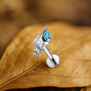 Sensagem SG4367 G23 Titanium Internally Threaded Unique Labret with Blue Zircon Accent