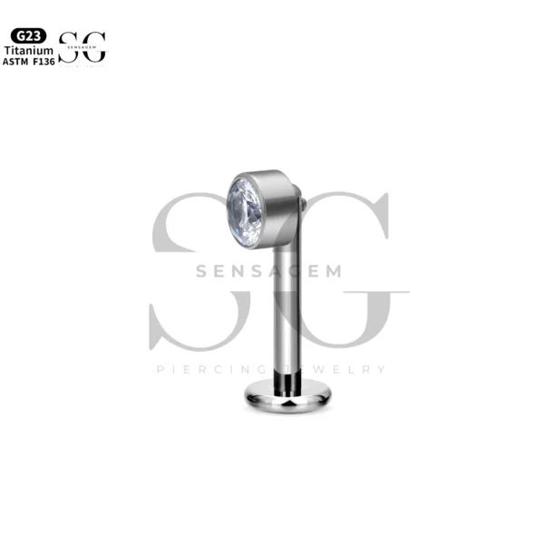 Sensagem SG4370 G23 Titanium Internally Threaded Labret with White Zircon Tops - Image 3