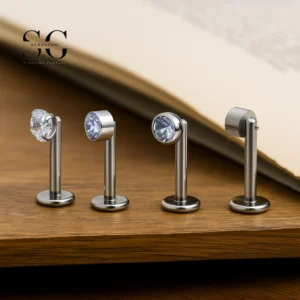 Sensagem SG4370 G23 Titanium Internally Threaded Labret with White Zircon Tops