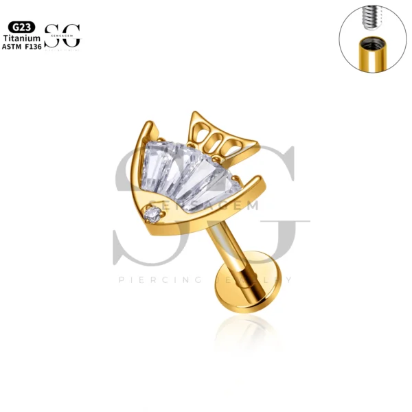 Sensagem SG4371 G23 Titanium Internally Threaded Baguette Labret with Fan Cluster - Image 3
