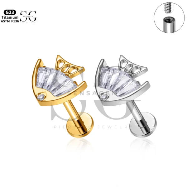 Sensagem SG4371 G23 Titanium Internally Threaded Baguette Labret with Fan Cluster