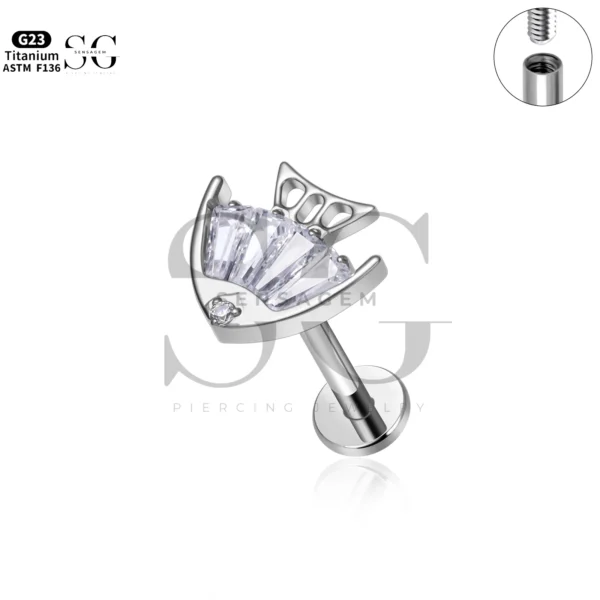 Sensagem SG4371 G23 Titanium Internally Threaded Baguette Labret with Fan Cluster - Image 2