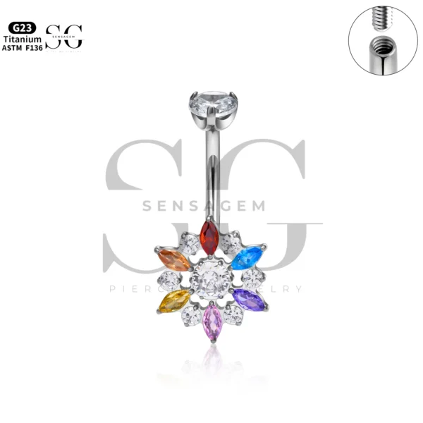 Sensagem SG6054 G23 Titanium Dangle Belly Button Ring with Starburst Zircon Cluster - Image 3