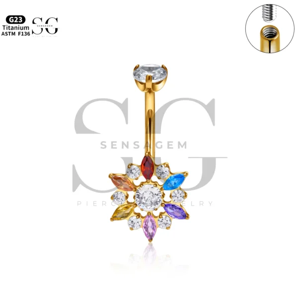 Sensagem SG6054 G23 Titanium Dangle Belly Button Ring with Starburst Zircon Cluster - Image 4