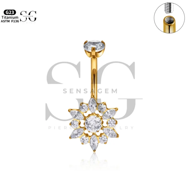 Sensagem SG6054 G23 Titanium Dangle Belly Button Ring with Starburst Zircon Cluster - Image 5