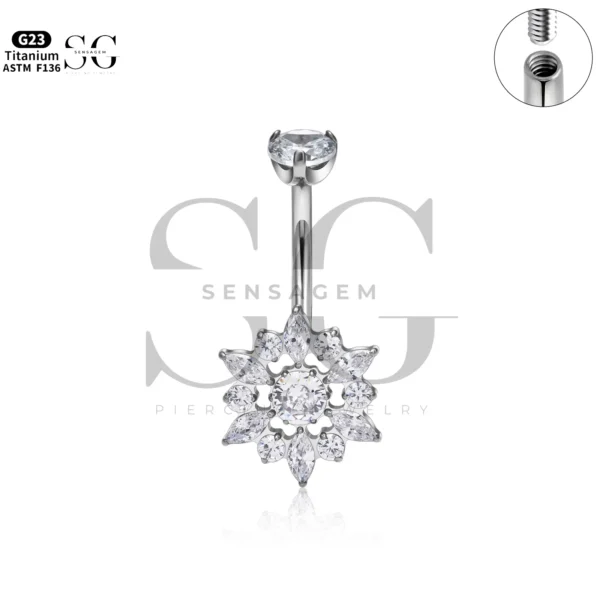 Sensagem SG6054 G23 Titanium Dangle Belly Button Ring with Starburst Zircon Cluster - Image 2
