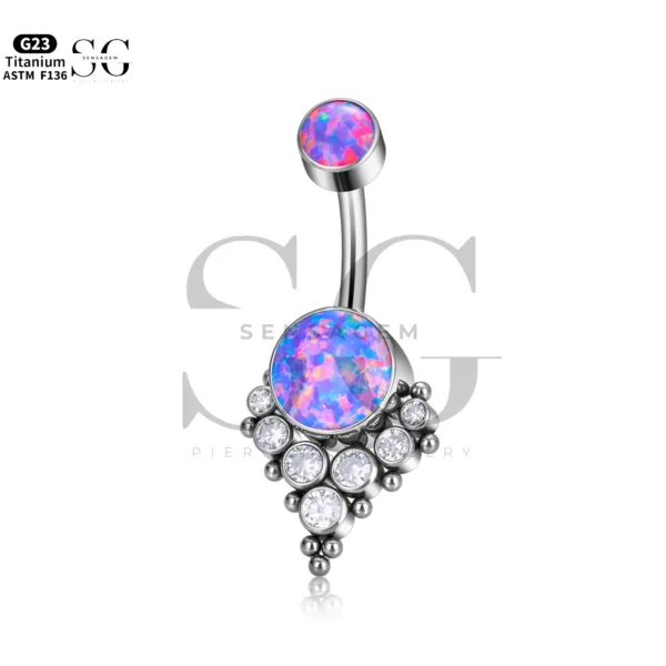 Sensagem SG6055 G23 Titanium Dangle Belly Button Ring with Opal & Zircon Gemstone Drop - Image 2