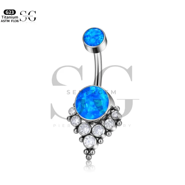 Sensagem SG6055 G23 Titanium Dangle Belly Button Ring with Opal & Zircon Gemstone Drop - Image 3
