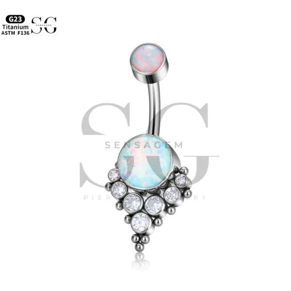 Sensagem SG6055 G23 Titanium Dangle Belly Button Ring with Opal & Zircon Gemstone Drop - Image 4