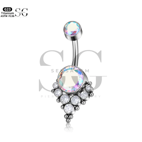 Sensagem SG6055 G23 Titanium Dangle Belly Button Ring with Opal & Zircon Gemstone Drop - Image 7