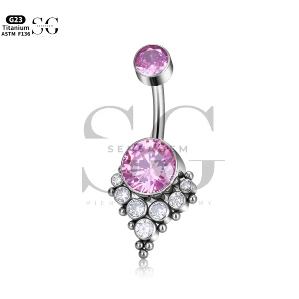 Sensagem SG6055 G23 Titanium Dangle Belly Button Ring with Opal & Zircon Gemstone Drop - Image 8