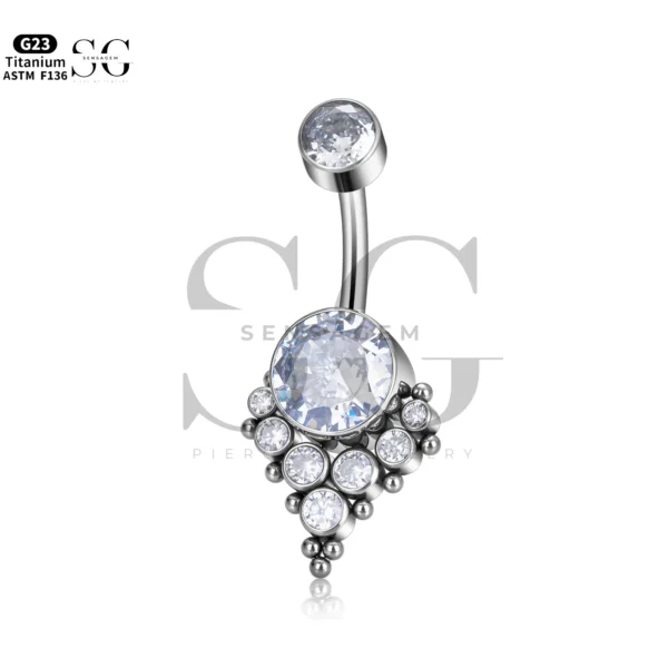 Sensagem SG6055 G23 Titanium Dangle Belly Button Ring with Opal & Zircon Gemstone Drop - Image 9