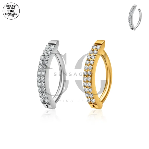 Sensagem SG6056 Stainless Steel Curved Barbell with Pave Zircon Arc