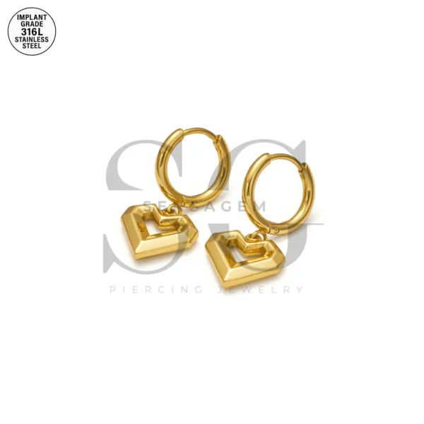 SG9084 Heart Dangle Stainless Steel Ear Hoops – 316L