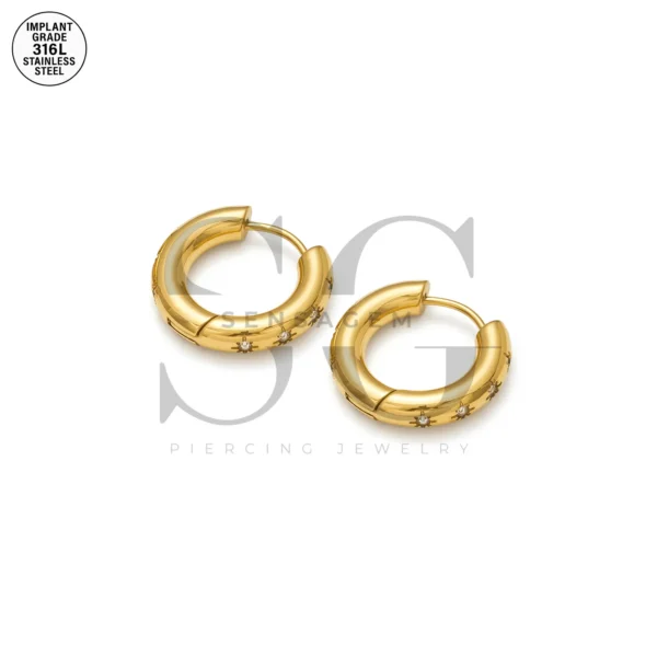 SG9058 Gold Zircon Hoop – Sparkling Style for Best Ear Piercing
