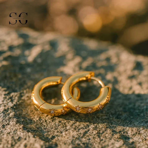 SG9058 Gold Zircon Hoop – Sparkling Style for Best Ear Piercing