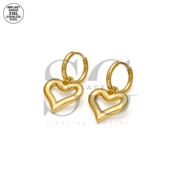 SG9059 Gold Hollow Heart Hoops – Stylish Ear Piercing Women Jewelry